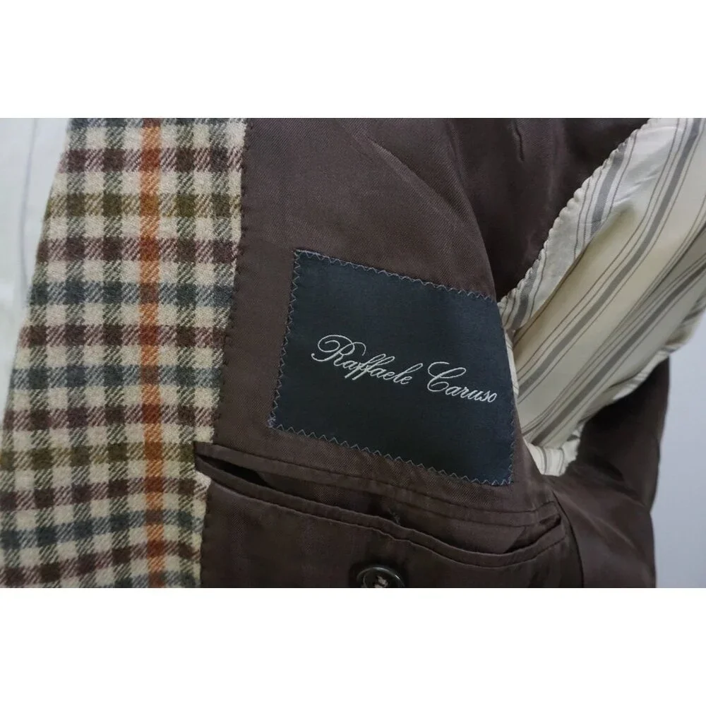 Raffaele Caruso Brown Orange Gingham Plaid Flannel Sport Coat Jacket Sz 36R NEW - Picture 7 of 8